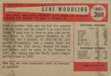 1954 Bowman #209 Gene Woodling Back