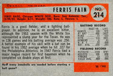 1954 Bowman #214 Ferris Fain Back