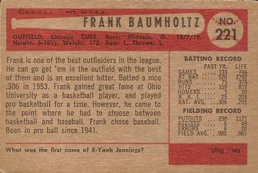 1954 Bowman #221 Frank Baumholtz Back