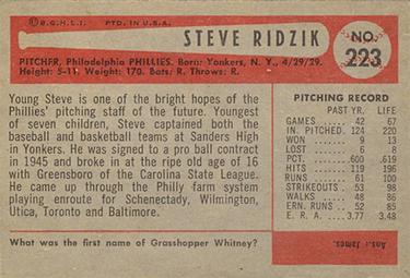 1954 Bowman #223 Steve Ridzik Back