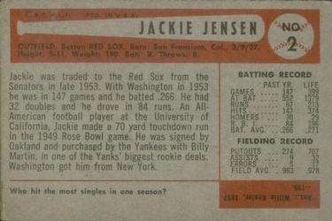 1954 Bowman #2 Jackie Jensen Back