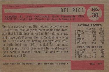 1954 Bowman #30 Delbert Rice Jr. Back