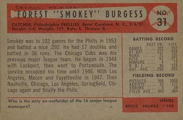 1954 Bowman #31 Smoky Burgess Back