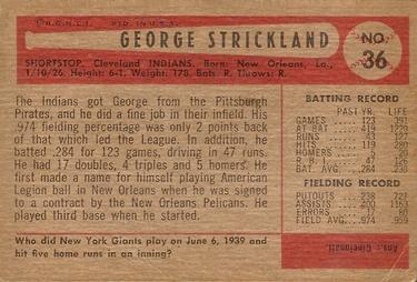 1954 Bowman #36 George Strickland Back