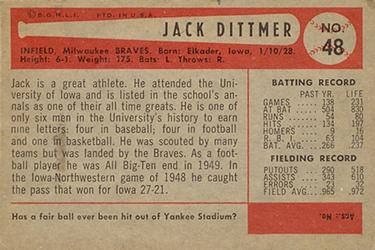 1954 Bowman #48 Jack Dittmer Back