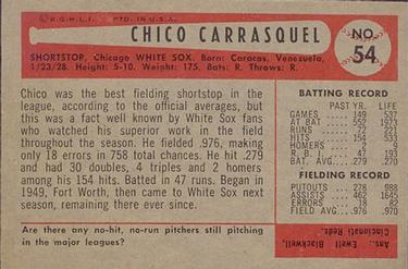 1954 Bowman #54 Chico Carrasquel Back
