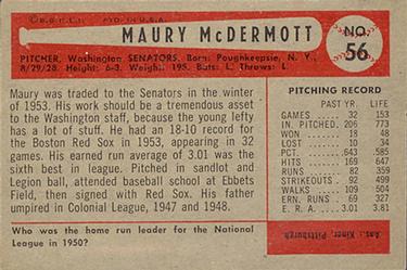 1954 Bowman #56 Maury McDermott Back