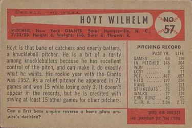 1954 Bowman #57 Hoyt Wilhelm Back