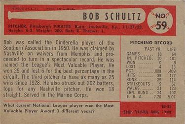 1954 Bowman #59 Bob Schultz Back