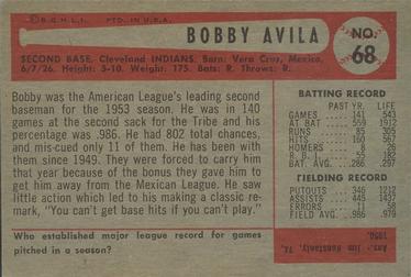 1954 Bowman #68 Bob Avila Back