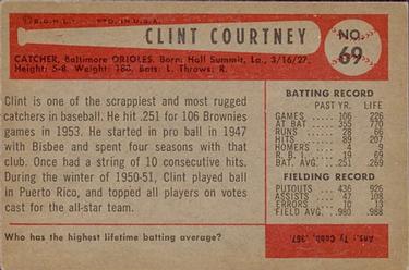 1954 Bowman #69 Clint Courtney Back