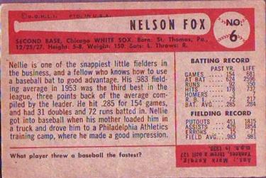 1954 Bowman #6 Nelson Fox Back