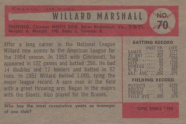 1954 Bowman #70 Willard Marshall Back