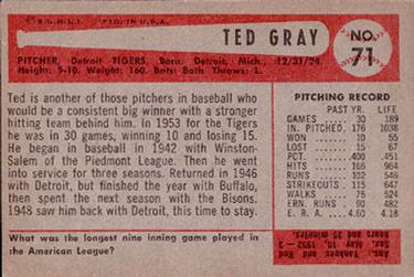 1954 Bowman #71 Ted Gray Back