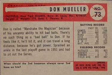1954 Bowman #73 Don Mueller Back