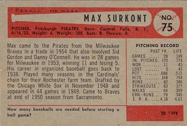 1954 Bowman #75 Max Surkont Back