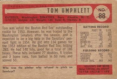 1954 Bowman #88 Tom Umphlett Back