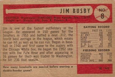 1954 Bowman #8 Jim Busby Back