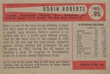 1954 Bowman #95 Robin Roberts Back
