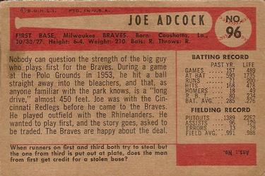 1954 Bowman #96 Joe Adcock Back