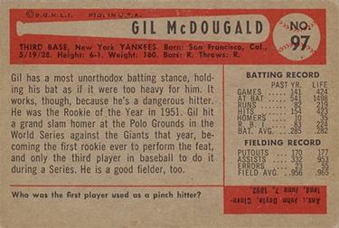 1954 Bowman #97 Gil McDougald Back