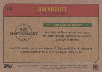 2021-22 Topps 582 Montgomery Club Set 1 #14 Jim Abbott Back
