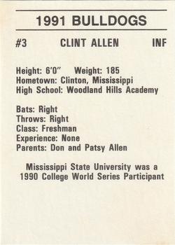 1991 Mississippi State Bulldogs #NNO Clint Allen Back