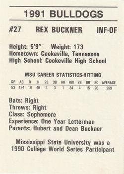 1991 Mississippi State Bulldogs #NNO Rex Buckner Back