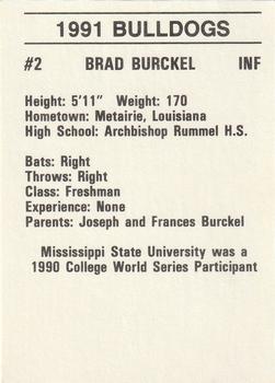 1991 Mississippi State Bulldogs #NNO Brad Burckel Back