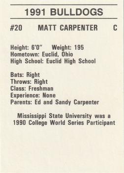 1991 Mississippi State Bulldogs #NNO Matt Carpenter Back