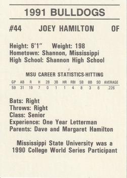 1991 Mississippi State Bulldogs #NNO Joey Hamilton Back