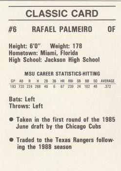 1991 Mississippi State Bulldogs #NNO Rafael Palmeiro Back