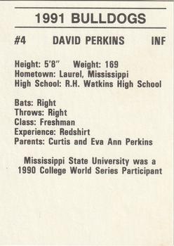 1991 Mississippi State Bulldogs #NNO David Perkins Back