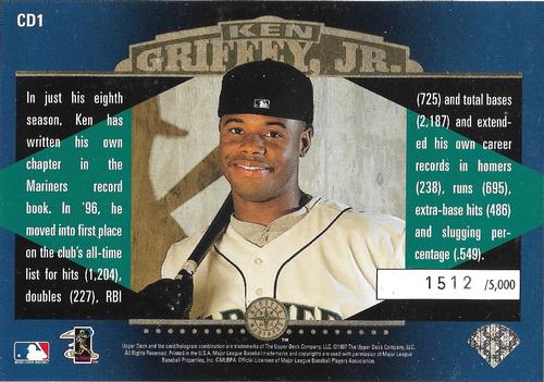 1997 Collector's Choice Ken Griffey Jr. Clearly Dominant LE 3x5 (SN5000) #CD1 Ken Griffey Jr. Back