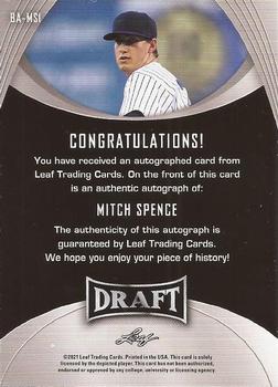 2021 Leaf Draft - Autographs #BA-MS1 Mitch Spence Back