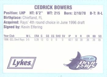 1996 Tampa Bay Devil Rays A Team is Born #NNO Cedrick Bowers Back