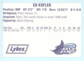 1996 Tampa Bay Devil Rays A Team is Born #NNO Ed Kofler Back