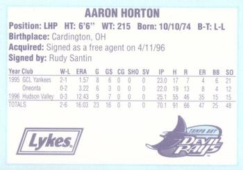 1996 Tampa Bay Devil Rays A Team is Born #NNO Aaron Horton Back