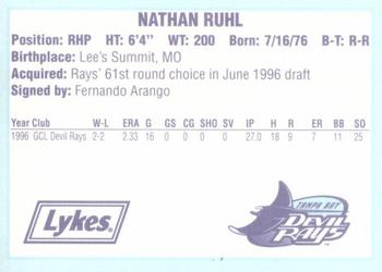 1996 Tampa Bay Devil Rays A Team is Born #NNO Nathan Ruhl Back