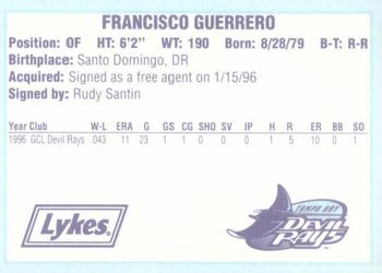 1996 Tampa Bay Devil Rays A Team is Born #NNO Francisco Guerrero Back