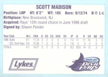 1996 Tampa Bay Devil Rays A Team is Born #NNO Scott Madison Back