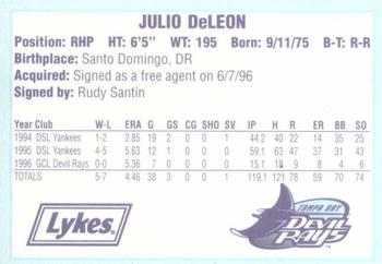 1996 Tampa Bay Devil Rays A Team is Born #NNO Julio DeLeon Back