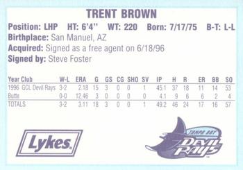 1996 Tampa Bay Devil Rays A Team is Born #NNO Trent Brown Back