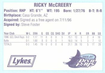 1996 Tampa Bay Devil Rays A Team is Born #NNO Ricky McCreery Back