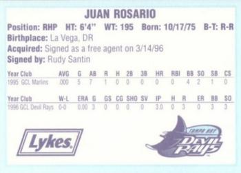 1996 Tampa Bay Devil Rays A Team is Born #NNO Juan Rosario Back
