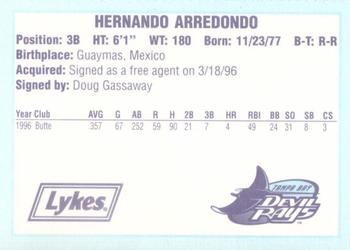 1996 Tampa Bay Devil Rays A Team is Born #NNO Hernando Arredondo Back