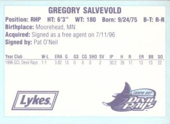 1996 Tampa Bay Devil Rays A Team is Born #NNO Gregory Salvevold Back