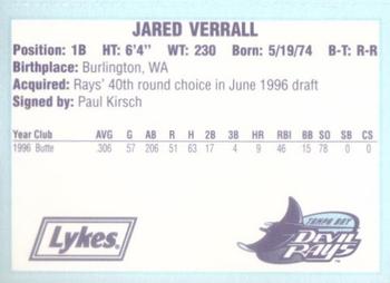 1996 Tampa Bay Devil Rays A Team is Born #NNO Jared Verrall Back