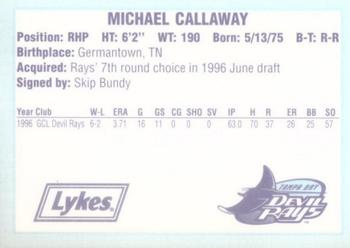 1996 Tampa Bay Devil Rays A Team is Born #NNO Mickey Callaway Back