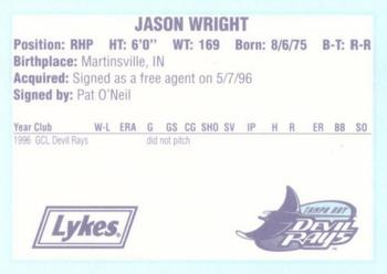 1996 Tampa Bay Devil Rays A Team is Born #NNO Jason Wright Back